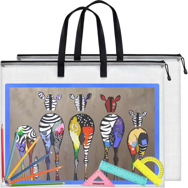 GREBSTK 2 Piece Large Posters Art Portfolio Bag 28 x 20 Inch Poster Storage Bag Board Holder with Handle and Zipper Organizer Transparent Bag for Posters Poster Board Painting Bulletin Boards