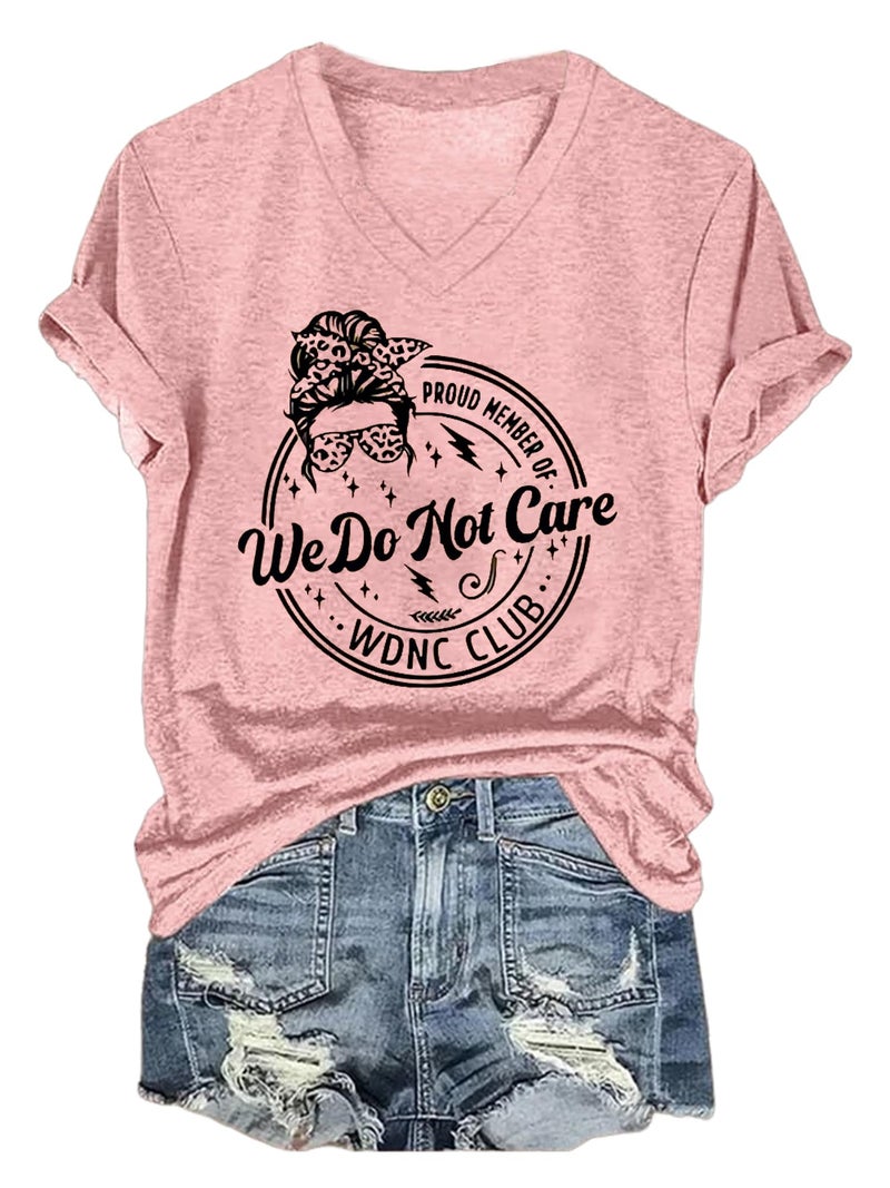 WDNC Club T Shirts Proud Member of WDNC Club Shirt We Do Not Care Merchandise Tops Cougar Puberty Menopause Perimenopause Stars Print Vneck Tshirt Women Plus Size Pink - Image 1