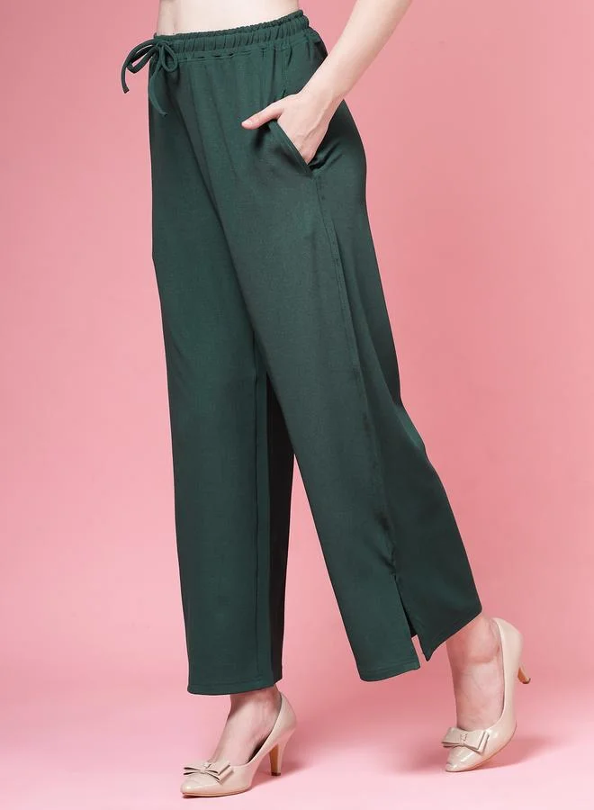 بوز PAUSE Women Green Solid Drawstring Waist Wide Leg Pants