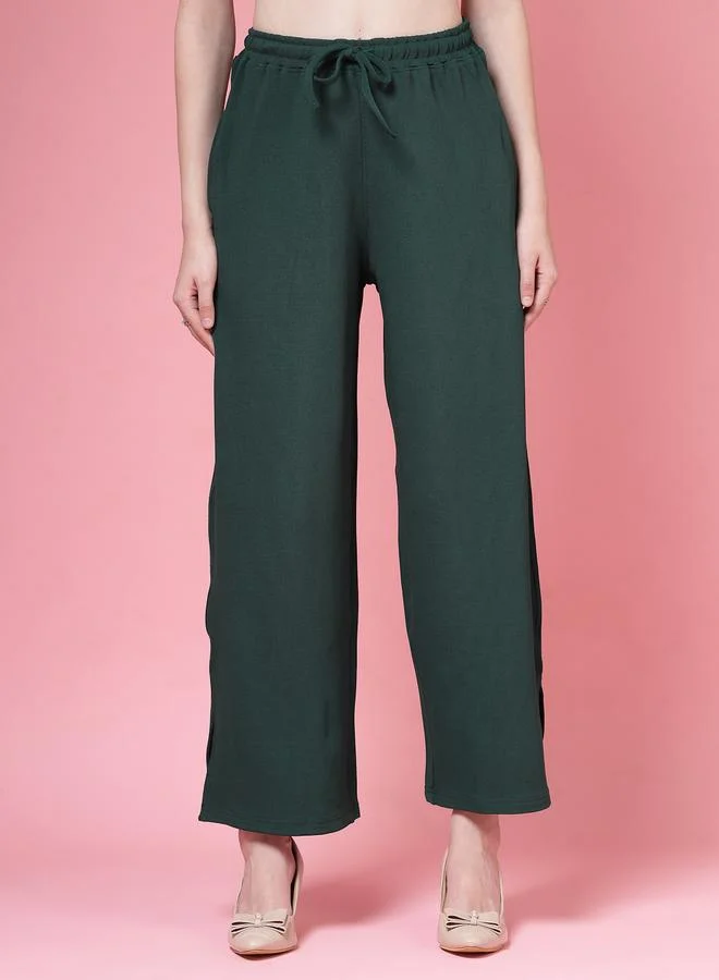 بوز PAUSE Women Green Solid Drawstring Waist Wide Leg Pants