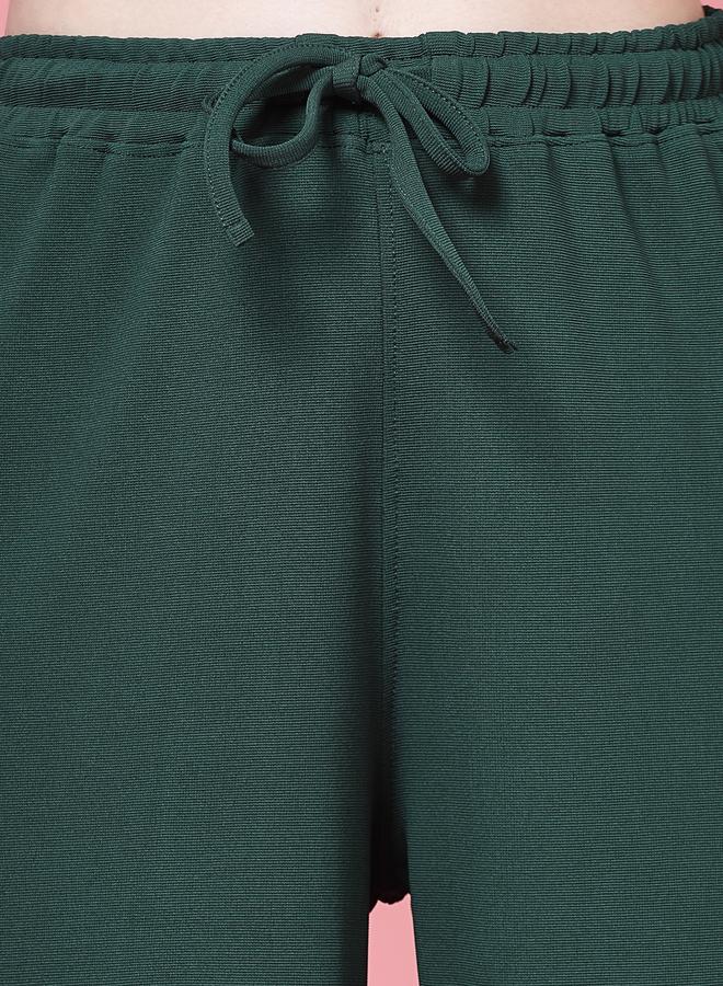 PAUSE PAUSE Women Green Solid Drawstring Waist Wide Leg Pants - Image 5