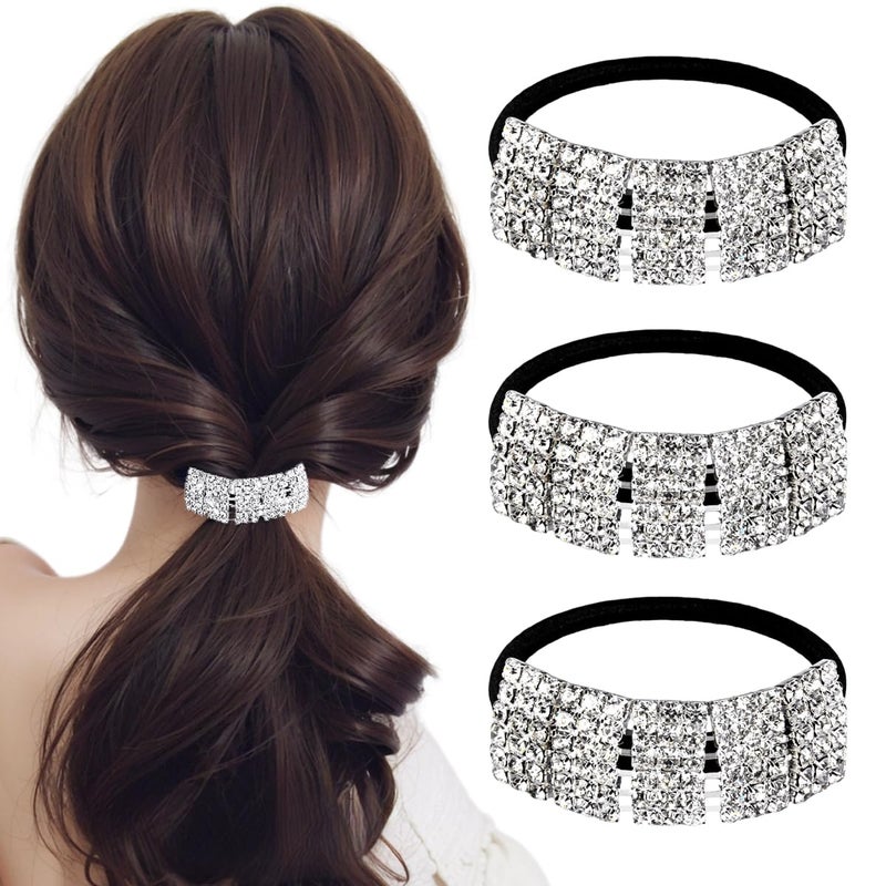 Xiwstar 3Pcs Fashion Elastic Scrunchies Rhinestone Hair Ties Ponytail Holder Headband Hair Accessories for Women Girls Hair Bands - Image 2