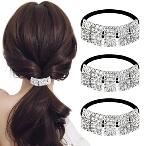Xiwstar 3Pcs Fashion Elastic Scrunchies Rhinestone Hair Ties Ponytail Holder Headband Hair Accessories for Women Girls Hair Bands - Image 1