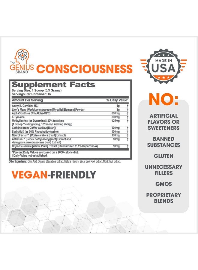 The Genius Brand Genius Consciousness - Premium Nootropic Powder for Focus, Memory & Mental Clarity - AlphaSize, NeuroFactor, Lion’s Mane & Dynamine - Natural Brain Booster for Studying, Work & Creativity - Watermelon - Image 2