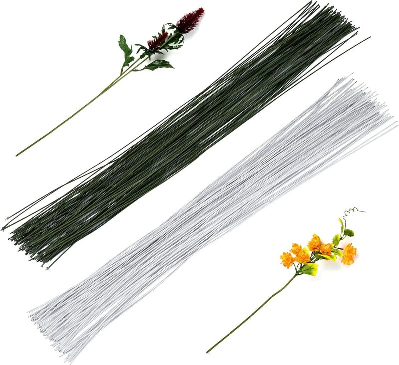 Luckam 160Pcs Floral Wire, 22 Gauge Flower Wire Sticks Floral Supplies 35cm for Bouquet Stem Wrap Floral Arranging Craft Projects Corsages, Wedding Bouquet(80Pcs Dark Green + 80Pcs White) - Image 1