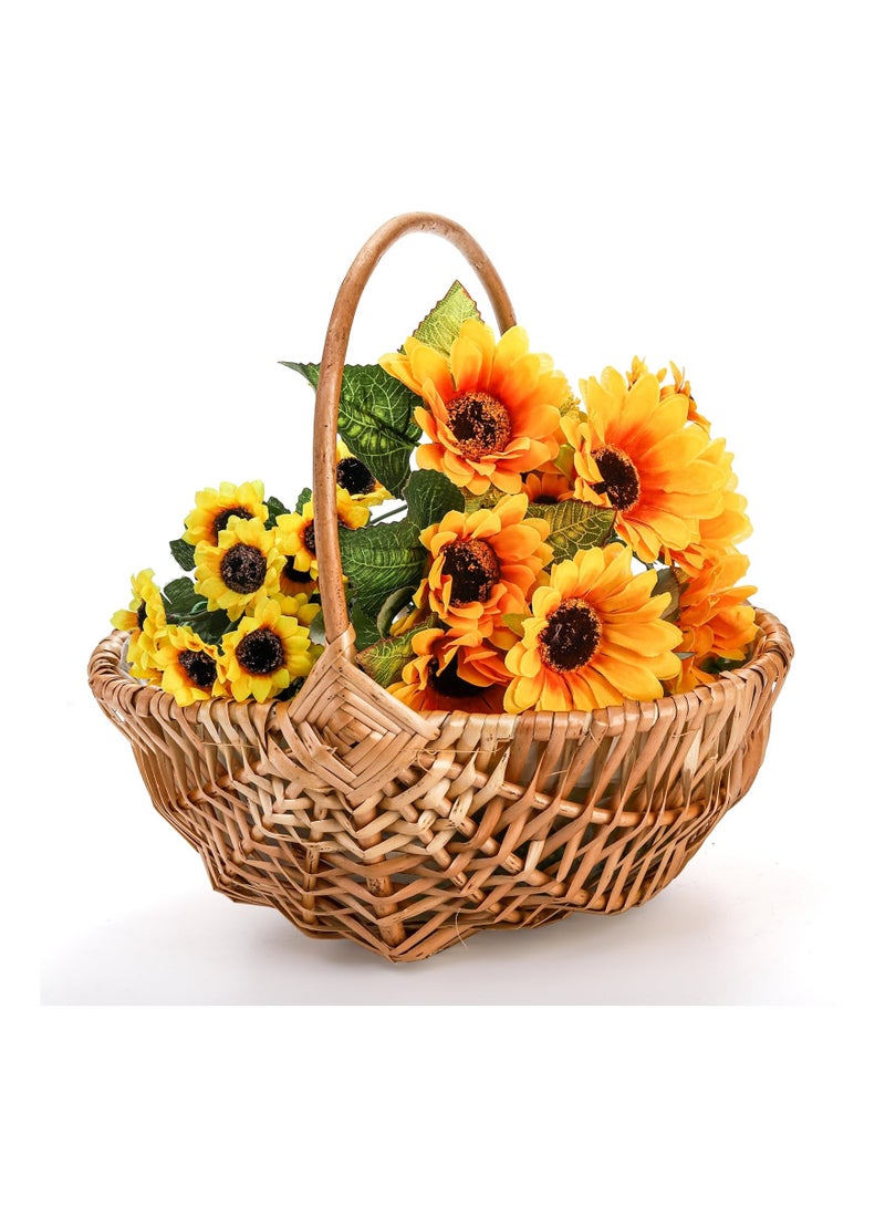 2 Pack Rattan Flower Basket, Handmade Wicker Planter Basket Set with Plastic Liner, Woven Storage Basket Gift Basket for Home Wedding Garden Decoration Picnic Storage 2 Sizes - Image 2