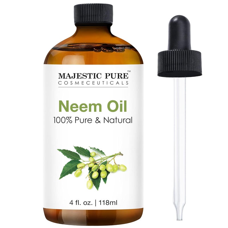 Majestic Pure Majestic Pure Neem Oil for Plants Spray and Essential Oils Mixing 100 Pure Cold Pressed Great for SkinHair Care Massage Oil Nails Acne  Moisturizer for Dry Skin 4 Fl Oz