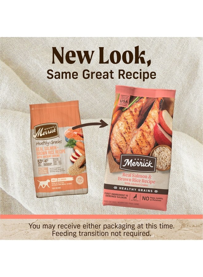 ميريك طعام جاف ممتاز للكلاب البالغة من Merrick Healthy Grains، طعام صحي وطبيعي مع سمك السلمون والأرز البني - كيس 4.0 رطل - Image 2
