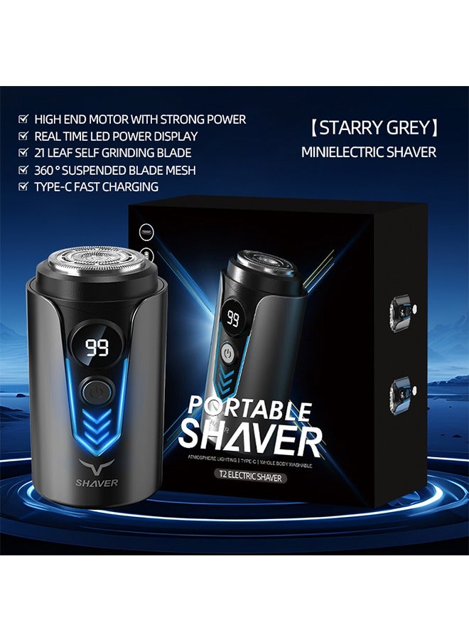 JCB CHIC Electric Mini Shaver  LED Digital Display Men Typc-c Charging Car Protable Shever Dry Shaver  Home Razor With USB Rechargeable, Waterproof for Father Husband Gift(T2  gray) - Image 1