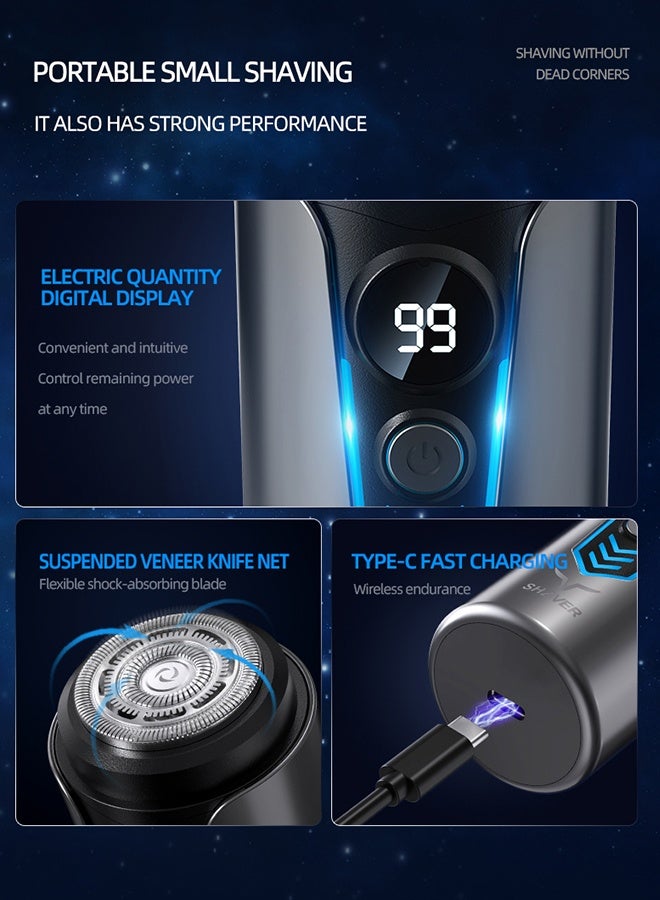 JCB CHIC Electric Mini Shaver  LED Digital Display Men Typc-c Charging Car Protable Shever Dry Shaver  Home Razor With USB Rechargeable, Waterproof for Father Husband Gift(T2  gray) - Image 2