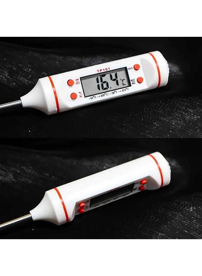 مقياس حرارة اللحم الرقمي الأبيض بشاشة LCD للطهي والخبز واستخدام فرن المطبخ مع تضمين البطارية - Image 2