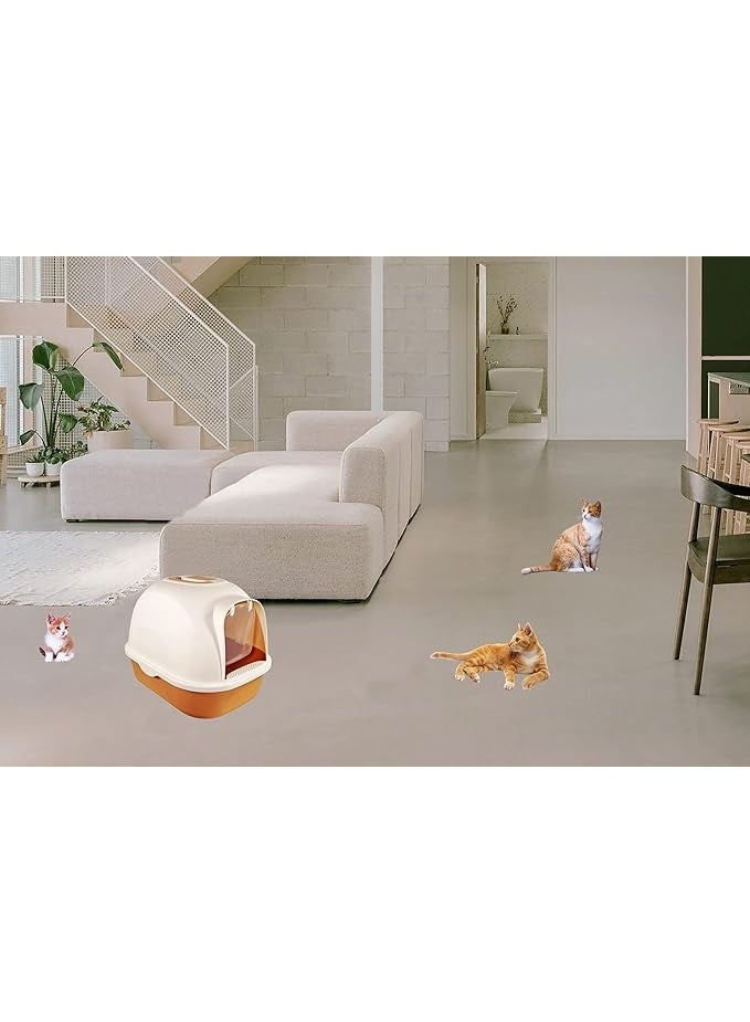 أن ان سي بيتس مرحاض القطط، صندوق قمامة كبير للقطط مع مغرفة بلاستيكية، مغلق بالكامل، سهل التنظيف، بدون رائحة، غطاء على المدخل، للاستخدام الداخلي والخارجي، صندوق قمامة كبير للقطط (53 سم) - Image 4