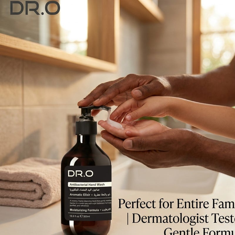 DR.O Premium Antibacterial Hand Wash | Aromatic Elixir | 500ml | Liquid Soap Enriched with Natural Moisturizers | pH-Balanced Hydrating Formula Cleanses & Softens Skin | French Formulation & UAE Made - Image 3