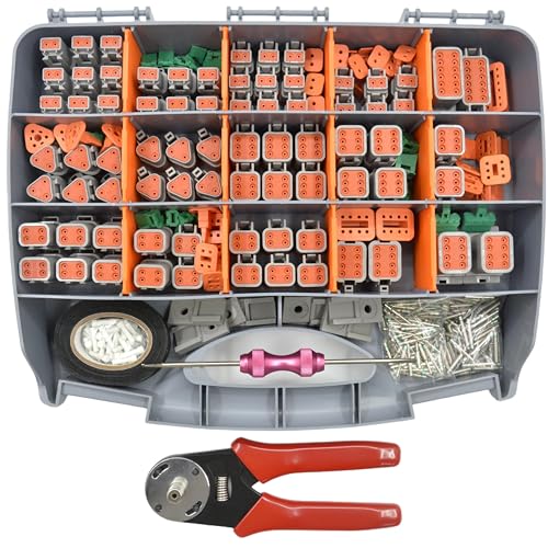 ALFOCI 482 PCS DT Deustch Connector Kit, 2 3 4 6 8 12 Pin Waterproof Automotive Electrical Connectors, Including Deutsch Crimping Tool, Removal Tool, 16# Solid Contacts - Image 1