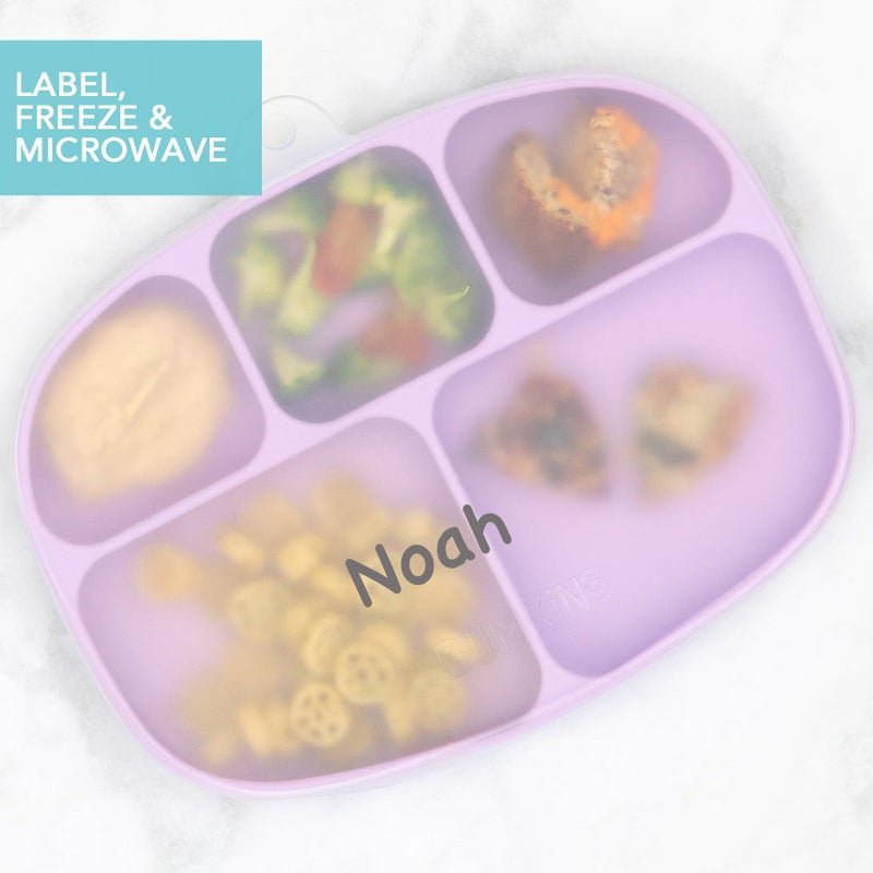 Bumkins Toddler and Baby Suction Plate, Silicone Divided Grip Dish and Lid, Large 5-Section Tray for Kids, Essentials in Children Feeding Supplies, Non Skid Stick Bottom, Ages 6 Months Up, Lavender - Image 4
