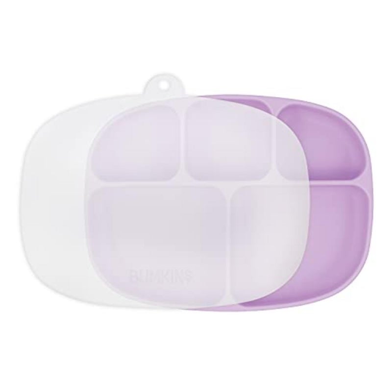 Bumkins Toddler and Baby Suction Plate, Silicone Divided Grip Dish and Lid, Large 5-Section Tray for Kids, Essentials in Children Feeding Supplies, Non Skid Stick Bottom, Ages 6 Months Up, Lavender - Image 1