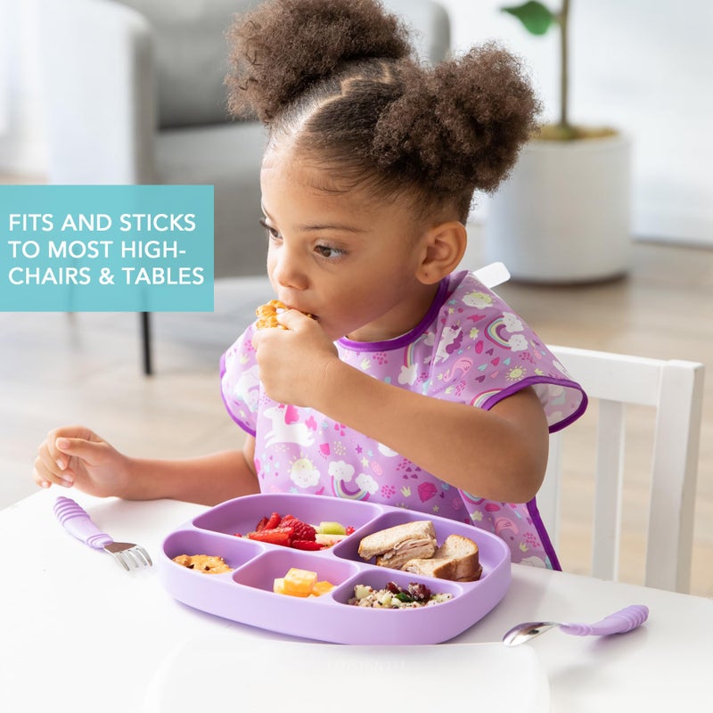 Bumkins Toddler and Baby Suction Plate, Silicone Divided Grip Dish and Lid, Large 5-Section Tray for Kids, Essentials in Children Feeding Supplies, Non Skid Stick Bottom, Ages 6 Months Up, Lavender - Image 3