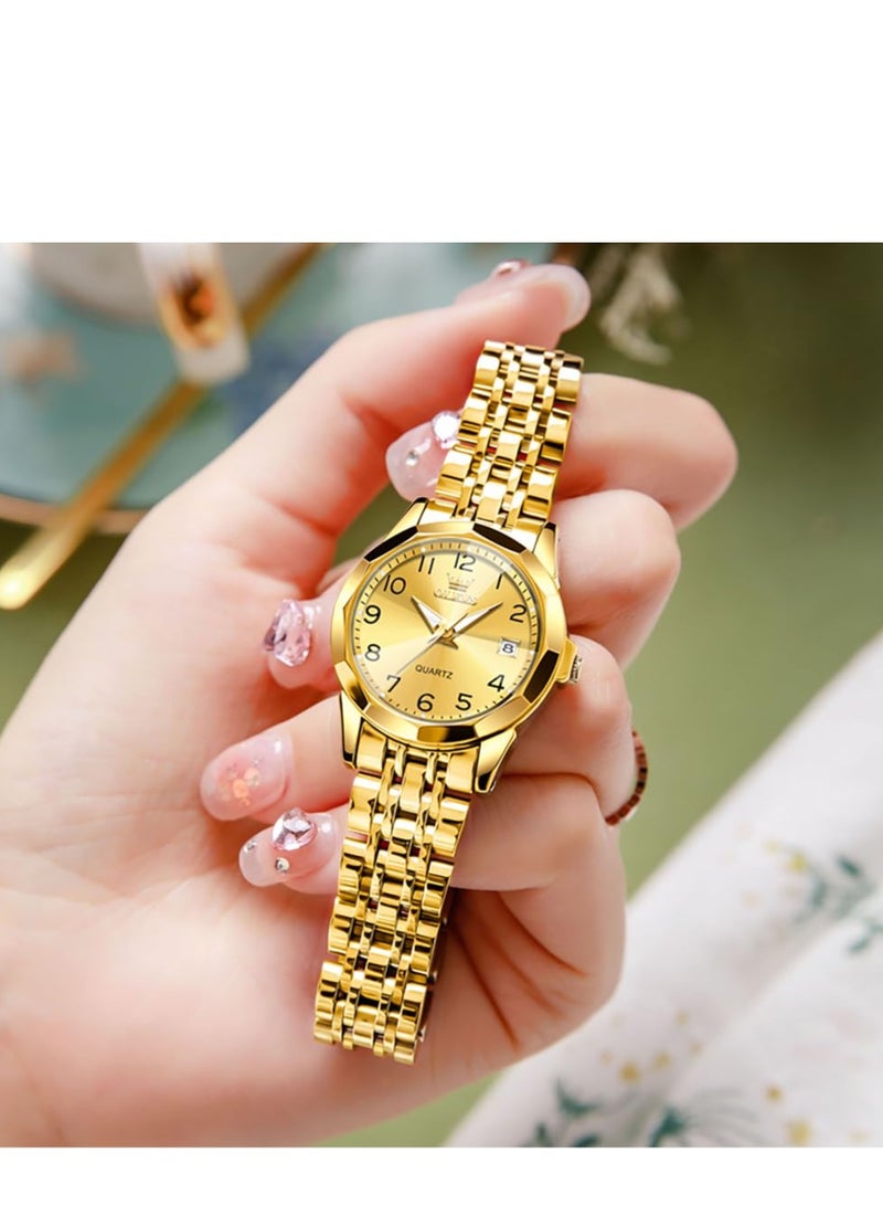 OLEVS Women's Watch Classic Dress Digital Women's Watch Analog Quartz Stainless Steel Waterproof Luminous Date Two-tone Easy to Read Watch - Image 4
