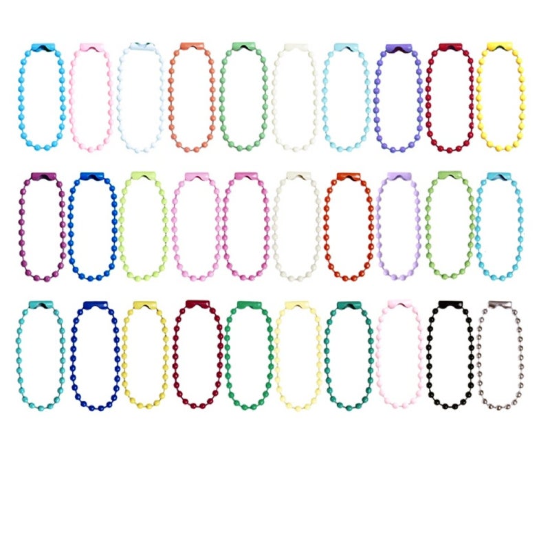 100 colorful stainless steel bead chains (4-inch bulk, silver jewelry chain connector buckle, keychain extension, for making pet tags, jewelry, and handmade products) - Image 2