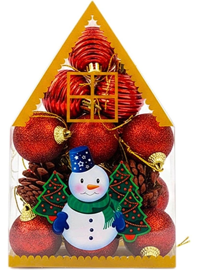 Happy Hugs Christmas Tree Ornament Set, Red Glitter Baubles with Snowman Design, Holiday Decorations Gift Box, 12-Pack - Image 1