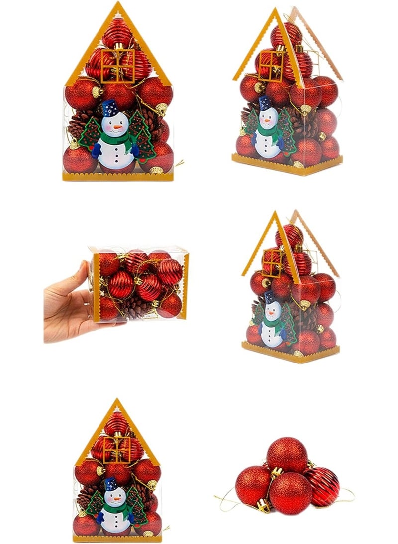 Happy Hugs Christmas Tree Ornament Set, Red Glitter Baubles with Snowman Design, Holiday Decorations Gift Box, 12-Pack - Image 2