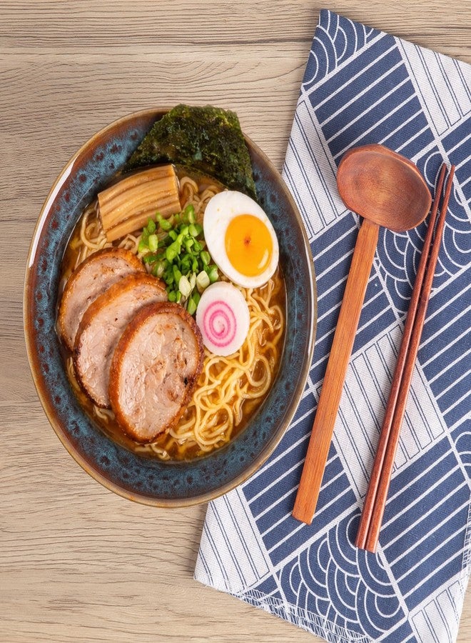 Tacuhy 40oz Japanese Ceramic Ramen Bowl Set of 2 with Chopsticks and Spoons for Pho Udon Asian Soup Noodles (Peacock Tail) - Image 4