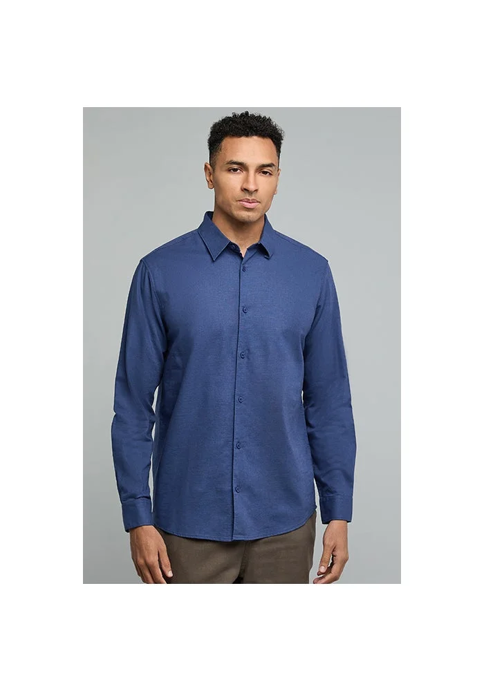أر أند بي Solid Shirt with Classic Collar and Long Sleeves