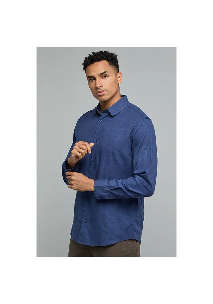 أر أند بي Solid Shirt with Classic Collar and Long Sleeves