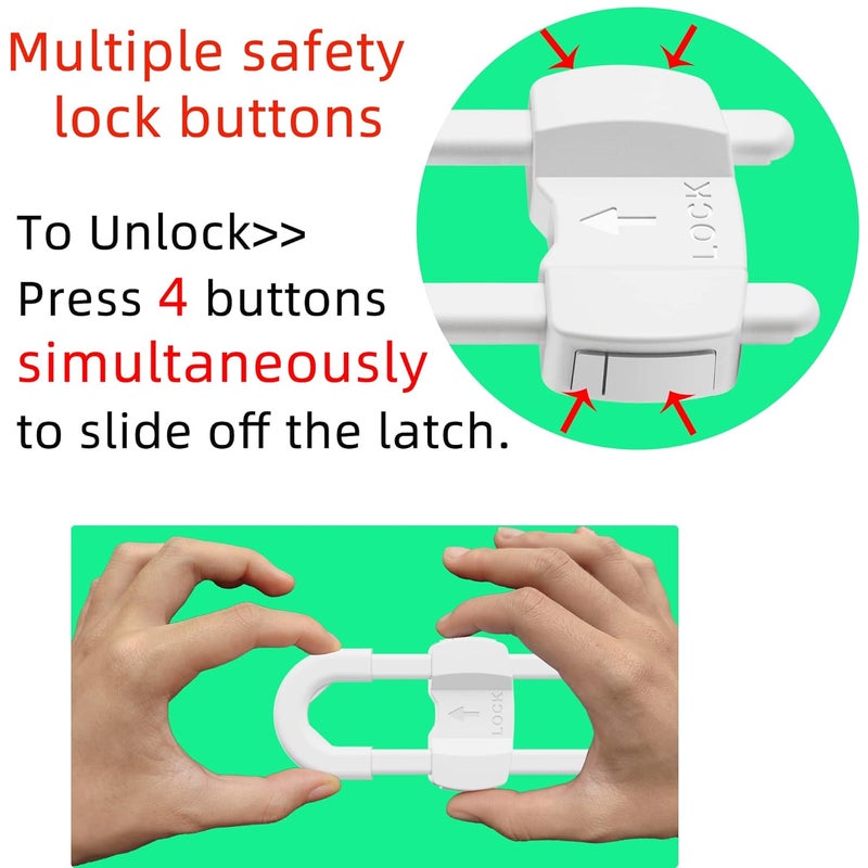 TERDEWE 10 pack white 4 button Cabinet Locks UShaped Proofing Drawers Safety Child Locks Adjustable for WardrobeKitchenBathroomDrawerFridgeCupboard Doors Knobs  Handles - Image 3