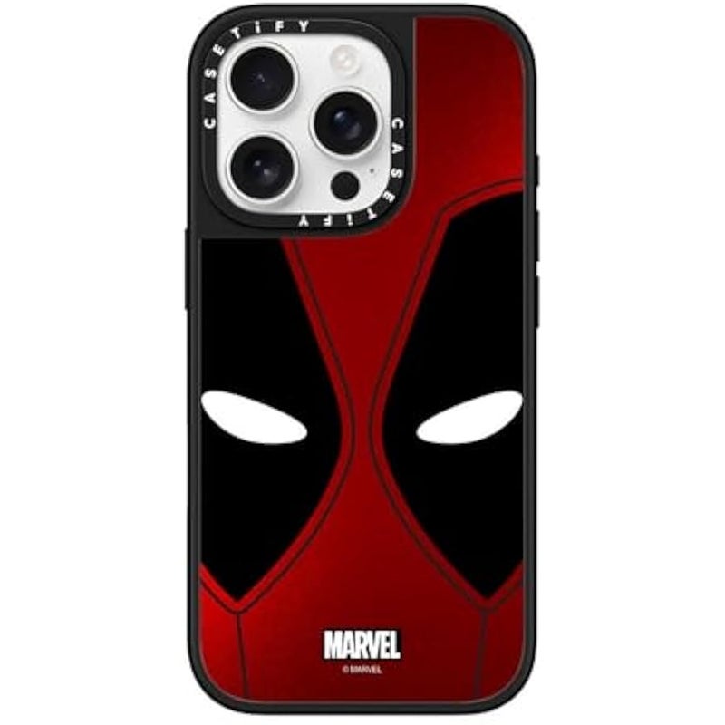 Casetify Mirror iPhone 16 Pro Case 【Deadpool & Wolverine Co-Lab / 4.9ft Drop Protection/Magsafe】 - Deadpool Mask Case - Silver on Black - Image 1