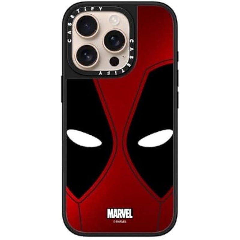 Casetify Mirror iPhone 16 Pro Case 【Deadpool & Wolverine Co-Lab / 4.9ft Drop Protection/Magsafe】 - Deadpool Mask Case - Silver on Black - Image 4