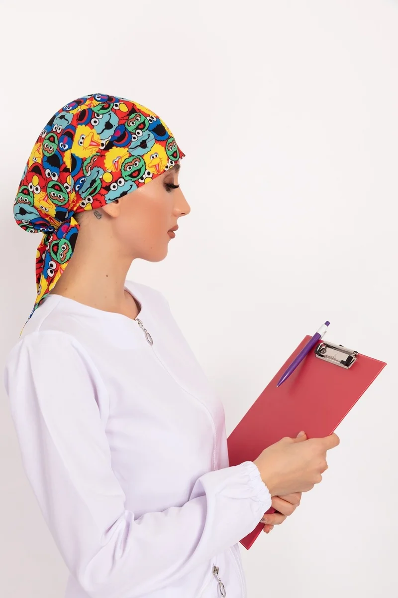 Nur Medikal Giyim Nur Medical Clothing Sesame Street Patterned Hijab Doctor Nurse Hospital Cook Surgical Cap