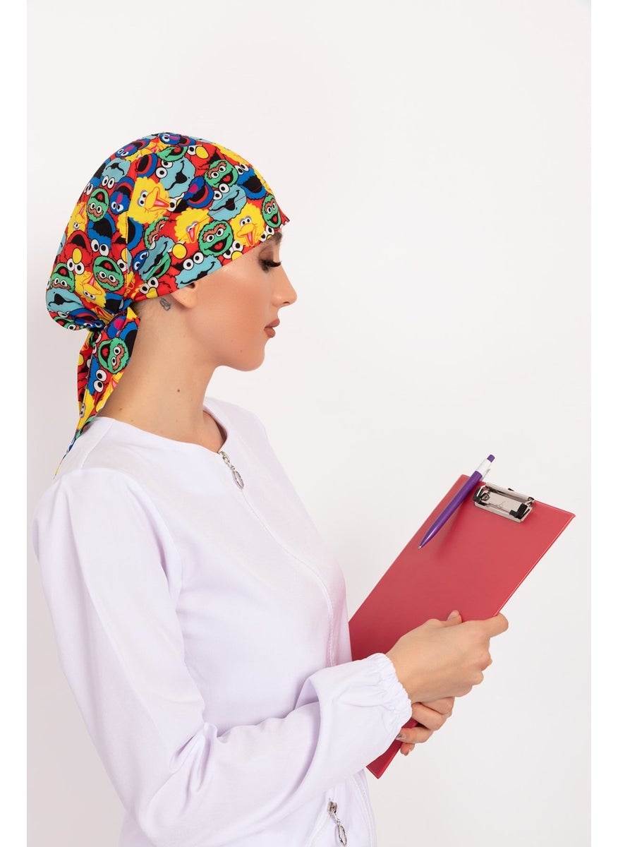 Nur Medikal Giyim Nur Medical Clothing Sesame Street Patterned Hijab Doctor Nurse Hospital Cook Surgical Cap  - Image 3