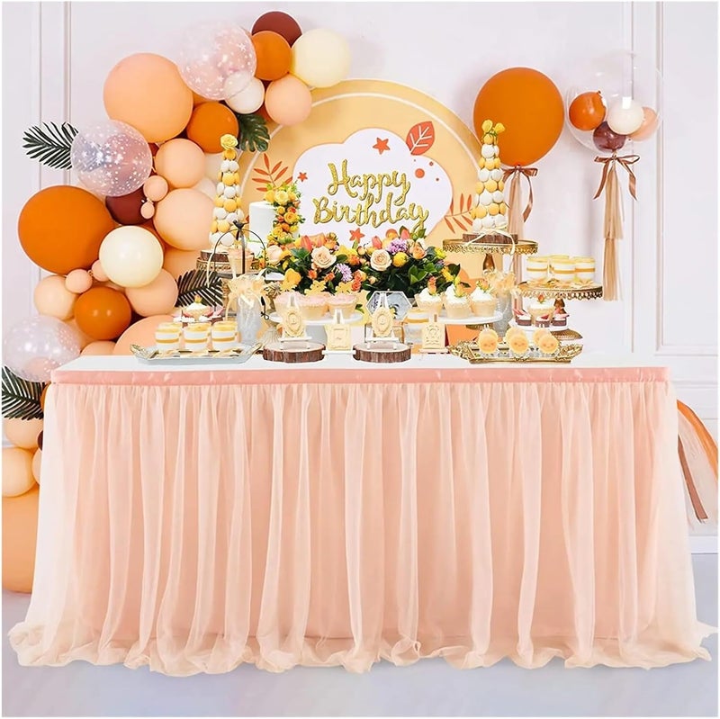 Party Table Skirt 4FT/6FT/9FT Purple Tulle Table Skirt Wedding Party Tableware Cloth Shower Gender Reveal Birthday(Yellow,4FT 77x122cm) - Image 5