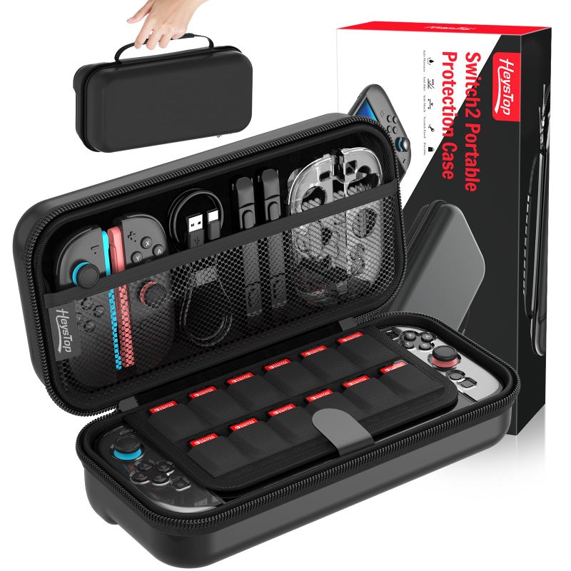 HEYSTOP Carrying Case for Nintendo Switch 2 WaterResistant Hard Shell Travel Pouch with 12 Game Slots Slim Storage Bag for Backpacking Road Trip Secure Straps Dual Zippers Black - Image 2