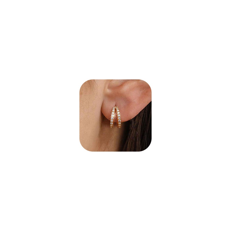 MILACOLATO 925 Sterling Silver Earrings for Women, 14K Gold Plated Small Huggie Hoop Earrings, Layer CZ Double Hoop Earrings Stacks Trendy Jewelry Gifts - Image 1