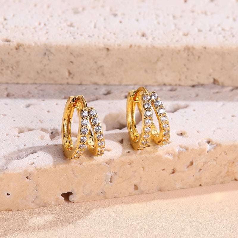 MILACOLATO 925 Sterling Silver Earrings for Women, 14K Gold Plated Small Huggie Hoop Earrings, Layer CZ Double Hoop Earrings Stacks Trendy Jewelry Gifts - Image 5