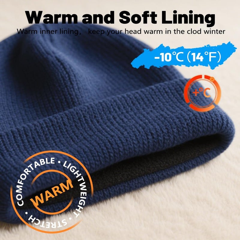 SPLASHGRIP Winter Beanie for Men Women Soft Fleece Lined Warm Knit Hat Ski Stocking Hat Thermal Thick Caps Deep Blue - Image 4