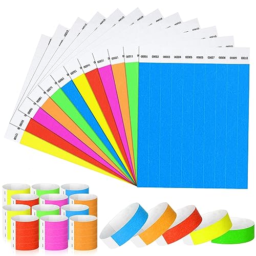 Harloon 1200 Pieces 3/4'' Wristbands 1 to 1200 Consecutive Numbers 12 Colored Wristbands Waterproof Paper Bracelets for Events Concert Festival Admission Party(Simple Colors) - Image 1