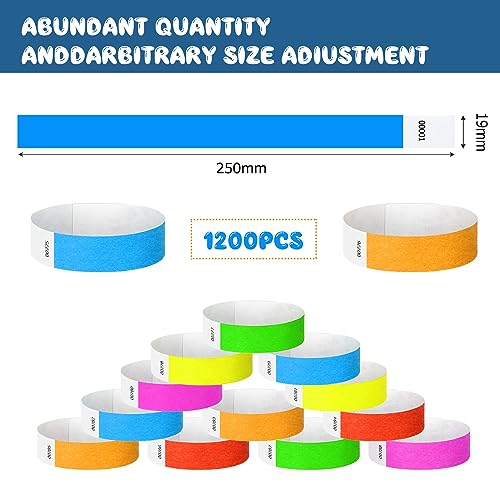 Harloon 1200 Pieces 3/4'' Wristbands 1 to 1200 Consecutive Numbers 12 Colored Wristbands Waterproof Paper Bracelets for Events Concert Festival Admission Party(Simple Colors) - Image 3