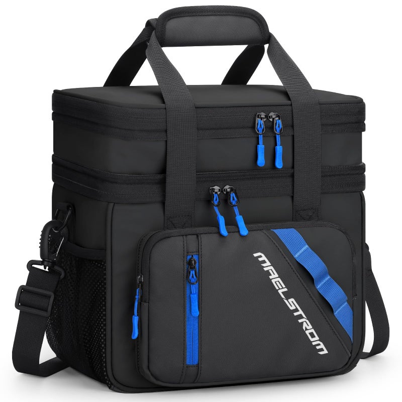Maelstrom Lunch Box, 20L Insulated Lunch Bag for Men Women, Expandable Double Deck Leakproof Cooler Bag with 6 Pockets, Reusable Lunch Tote Bag for Work, Picnic, Travel, Black - Image 1
