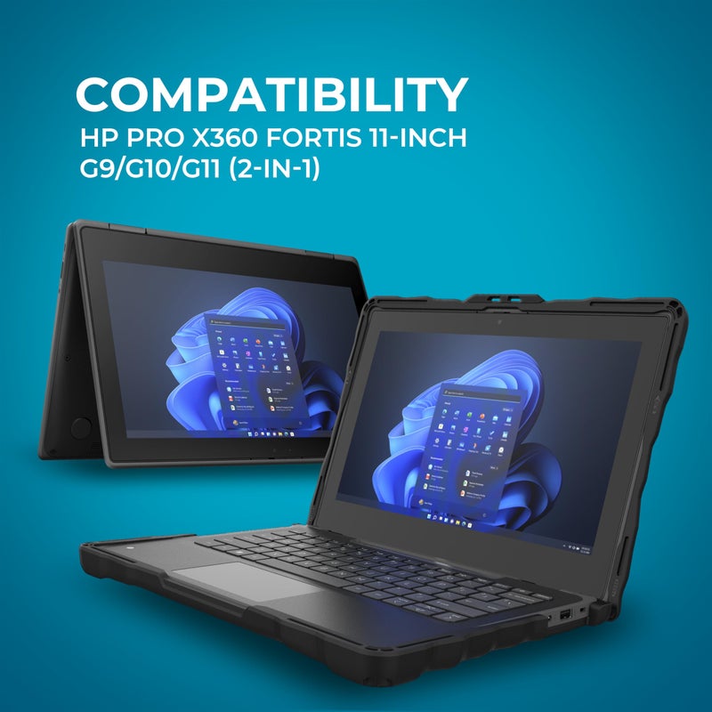 Gumdrop Cases Gumdrop DropTech Hard Shell Laptop Case Fits HP Pro x360 Fortis 11 inch G9 | G10 | G11 Chromebook (2in1) Rugged Drop Tested Shockproof Reliable Device Protection for Office Travel and Business - Black - Image 2