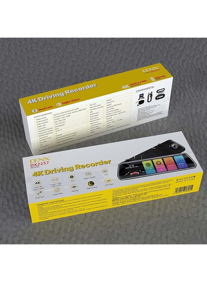 Denx Dual Dash Camera, 4K Front 1080P Rear, 9.66-Inch Screen, 170° Wide Angle, Night Vision - Dx2257 - Image 4