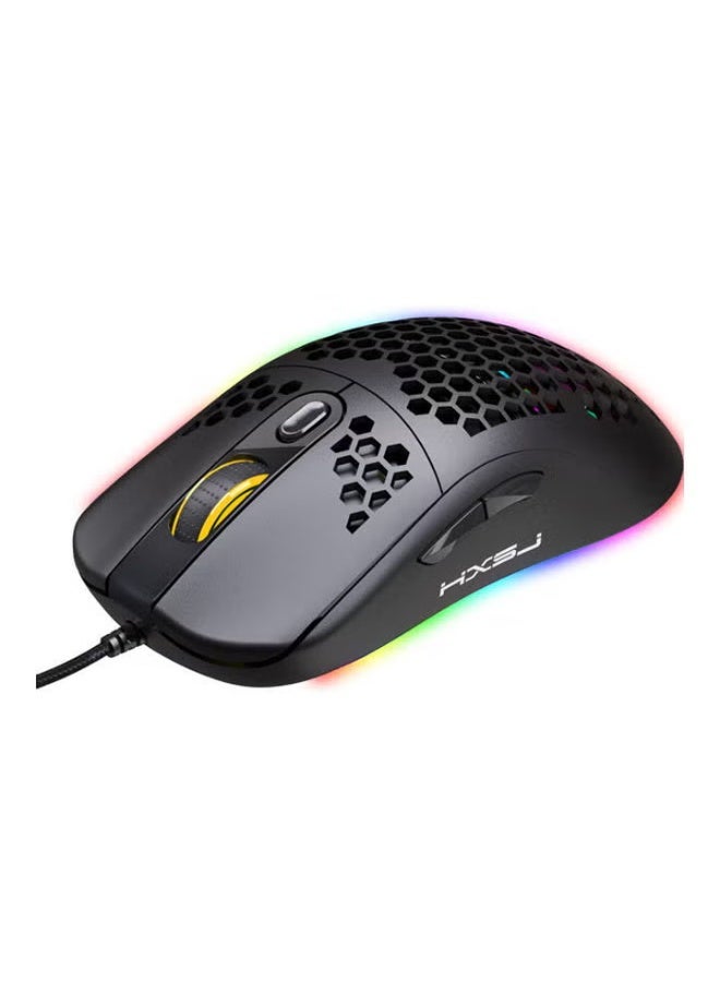 ماوس ألعاب HXSJ X600 برمجي، ماوس ألعاب سلكي USB، ماوس إضاءة RGB مع ستة أوضاع DPI قابلة للتعديل لأجهزة الكمبيوتر المكتبية والكمبيوتر المحمول، أسود - Image 1
