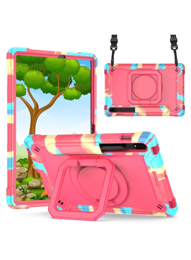HuHa Case Cover For Samsung Galaxy Tab S7 / S8 Silicone + PC Bracelet Holder Tablet Case Camouflage + Rose Red 