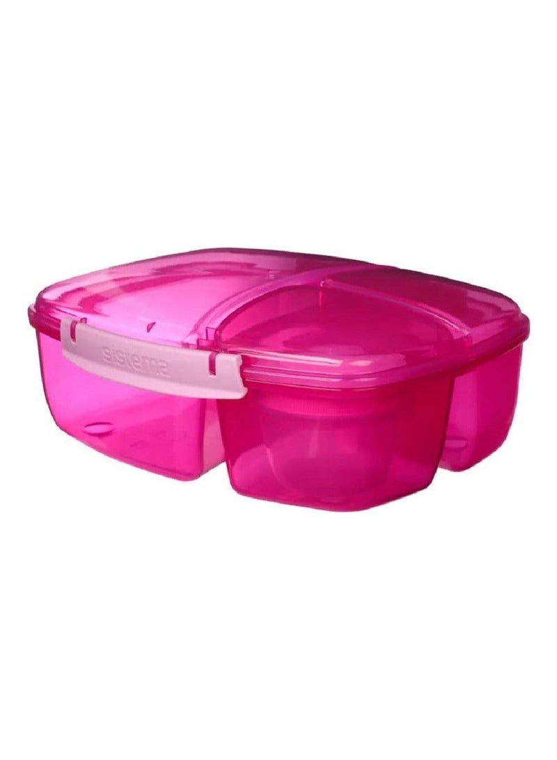 Sistema Triple Split Lunch Box with Yogurt Pot 2L Pink, BPA Free Compartment Lunch Container for Meal Prep, Salad, Snacks & School or Office Lunch Storage, Made in New Zealand - Image 5