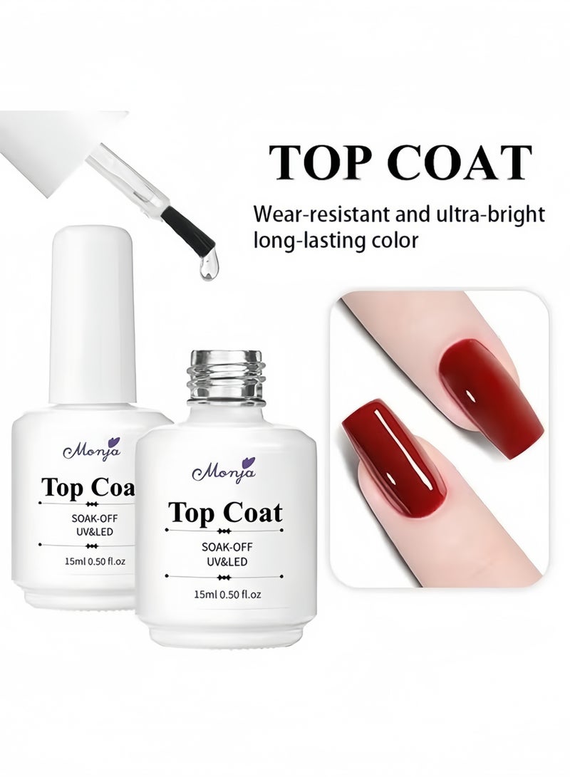 Monja Base Coat & Top Coat Set, UV LED Gel Polish, Glossy Shine Finish Long Lasting Gel Polish Base Art Starter Manicure Salon DIY At Home (15ml+15ml) - Image 5