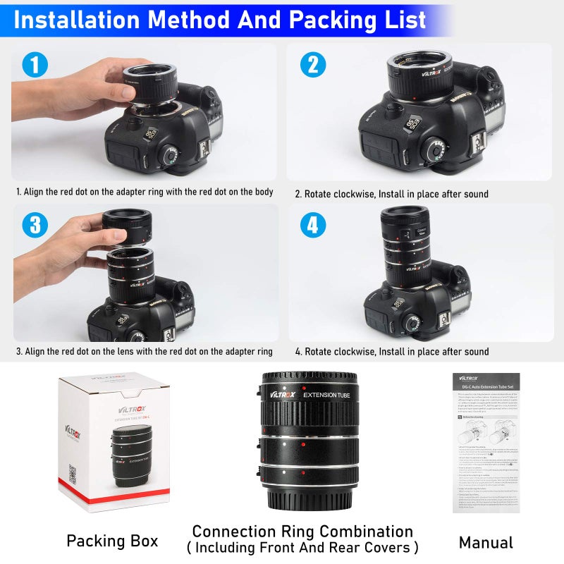 VILTROX مجموعة حلقات تمديد ماكرو بتركيب معدني Viltrox مع تركيز تلقائي AF 12mm، 20mm، 36mm لعدسات Canon EF EF-S لكاميرات DSLR 760D 700D 80D 70D 5DII 5DIII 1300D - Image 5