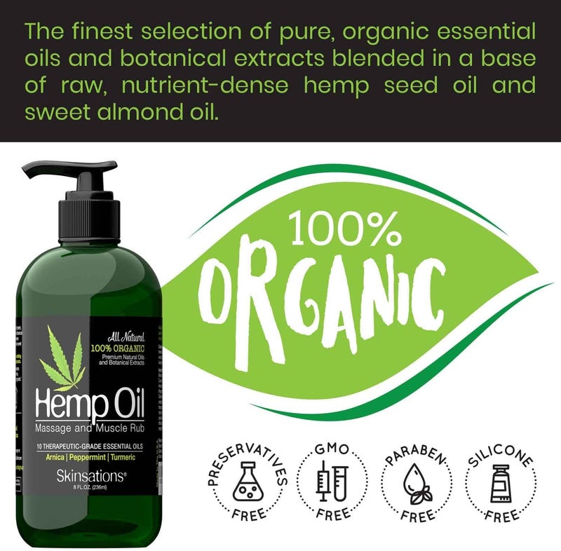 Skinsations  Hemp Massage Oil  Sore Muscle Rub  100 Organic 10 Essential Oils for Natural Relief Arnica Turmeric Peppermint Lavender in a Sweet Almond Oil and Hemp Seed Oil Base - Image 5