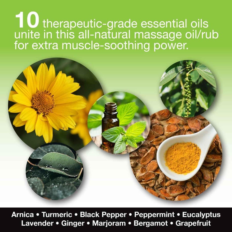 Skinsations  Hemp Massage Oil  Sore Muscle Rub  100 Organic 10 Essential Oils for Natural Relief Arnica Turmeric Peppermint Lavender in a Sweet Almond Oil and Hemp Seed Oil Base - Image 3